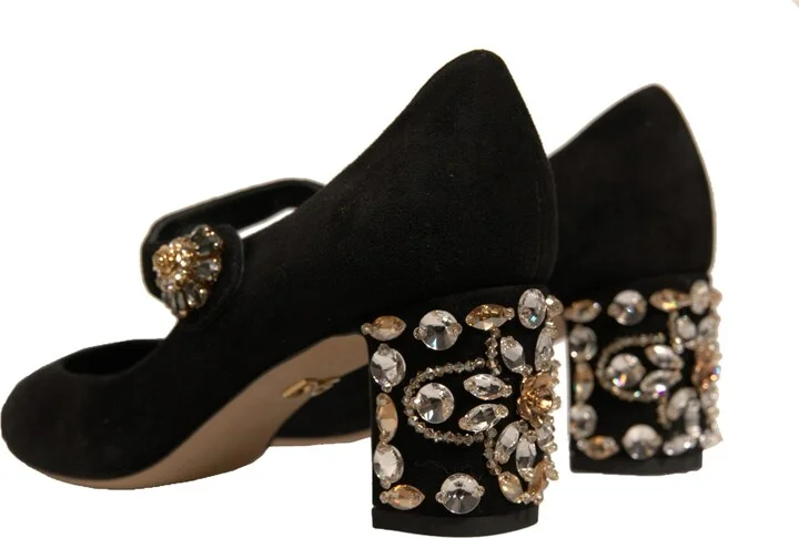 Black Suede Jewelled Mary Jane Pumps Women's Shoes (Pre-Owned) - Image 4