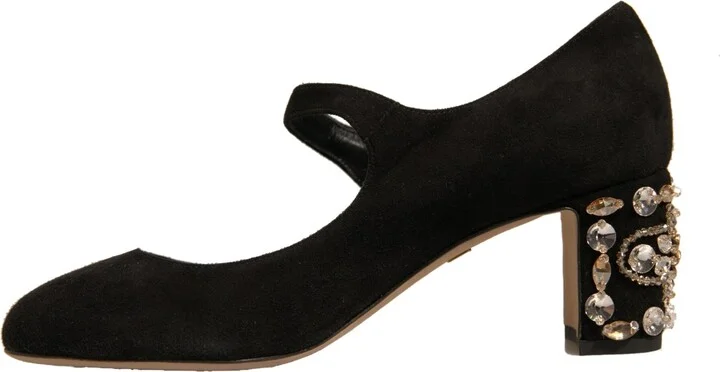 Black Suede Jewelled Mary Jane Pumps Women's Shoes (Pre-Owned) - Image 5