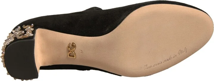 Black Suede Jewelled Mary Jane Pumps Women's Shoes (Pre-Owned) - Image 6
