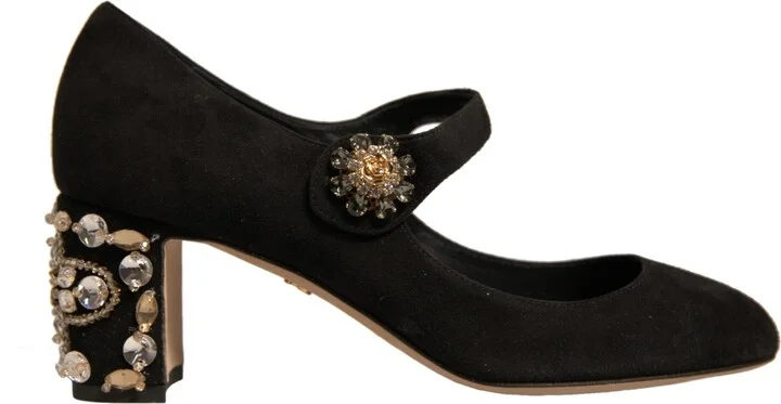 Black Suede Jewelled Mary Jane Pumps Women's Shoes (Pre-Owned)