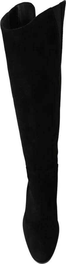 Black Suede Knee High Flat Boots Women's Shoes - Image 3