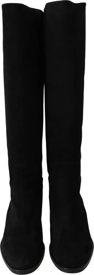 Black Suede Knee High Flat Boots Women's Shoes - Image 4