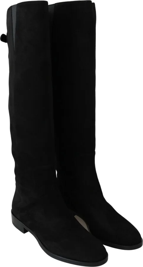 Black Suede Knee High Flat Boots Women's Shoes - Image 5