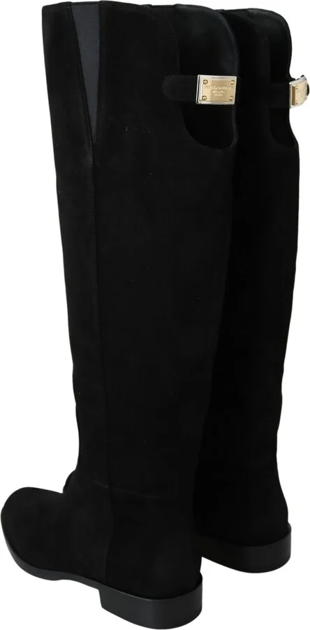 Black Suede Knee High Flat Boots Women's Shoes - Image 6