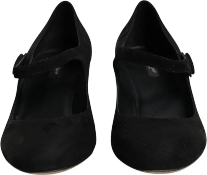 Black Suede Leather Block Heels Pumps Women's Shoes (Pre-Owned) - Image 2