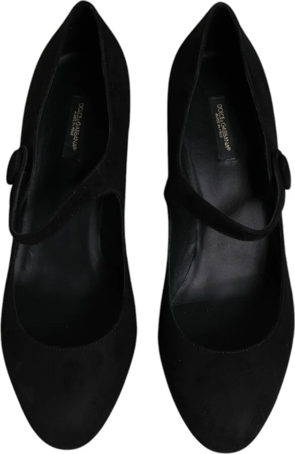 Black Suede Leather Block Heels Pumps Women's Shoes (Pre-Owned) - Image 3