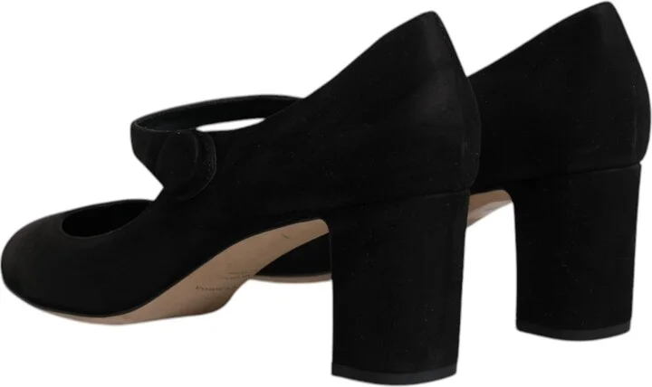 Black Suede Leather Block Heels Pumps Women's Shoes (Pre-Owned) - Image 5