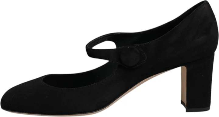 Black Suede Leather Block Heels Pumps Women's Shoes (Pre-Owned) - Image 6