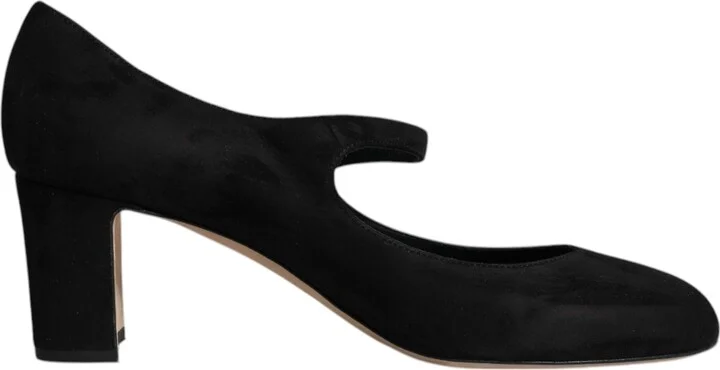 Black Suede Leather Block Heels Pumps Women's Shoes (Pre-Owned)