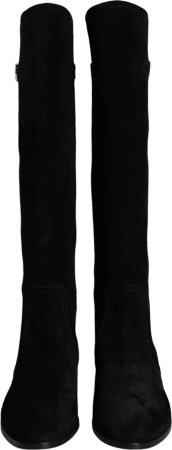 Black Suede Leather Knee High Boots Women's Shoes - Image 2