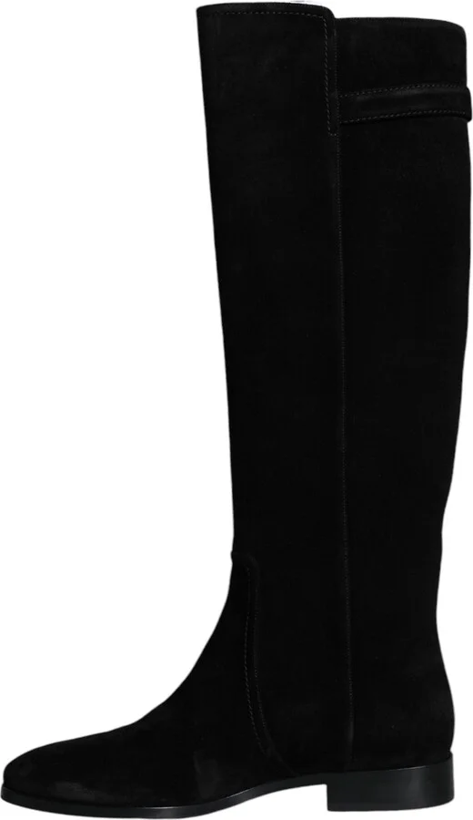 Black Suede Leather Knee High Boots Women's Shoes - Image 4