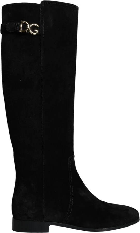 Black Suede Leather Knee High Boots Women's Shoes