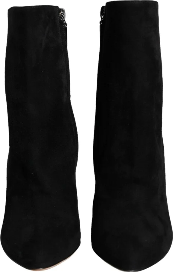 Black Suede Leather Mid Calf Boots Women's Shoes - Image 2