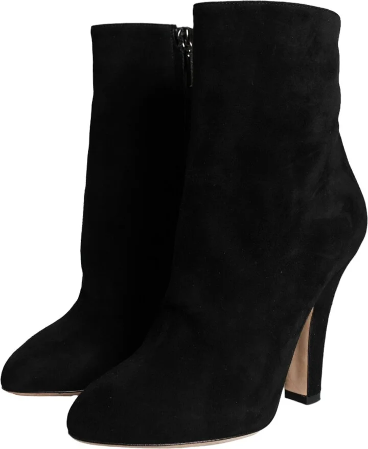 Black Suede Leather Mid Calf Boots Women's Shoes - Image 3