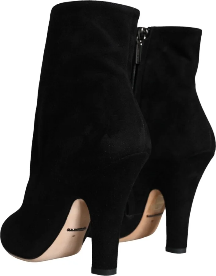 Black Suede Leather Mid Calf Boots Women's Shoes - Image 4