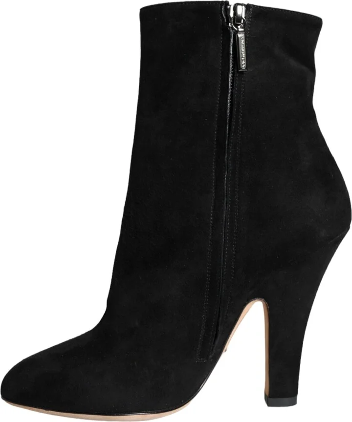 Black Suede Leather Mid Calf Boots Women's Shoes - Image 5