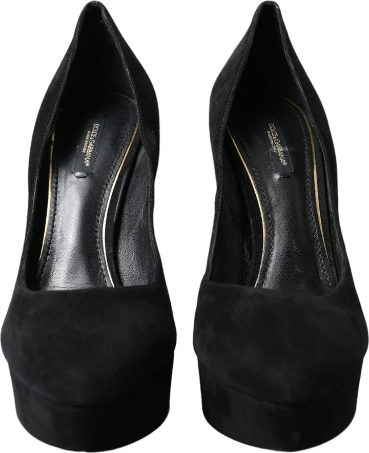 Black Suede Leather Platform Heel Pumps Women's Shoes - Image 2