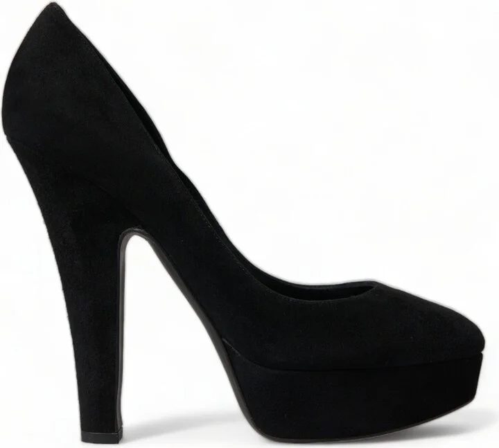 Black Suede Leather Platform Heel Pumps Women's Shoes