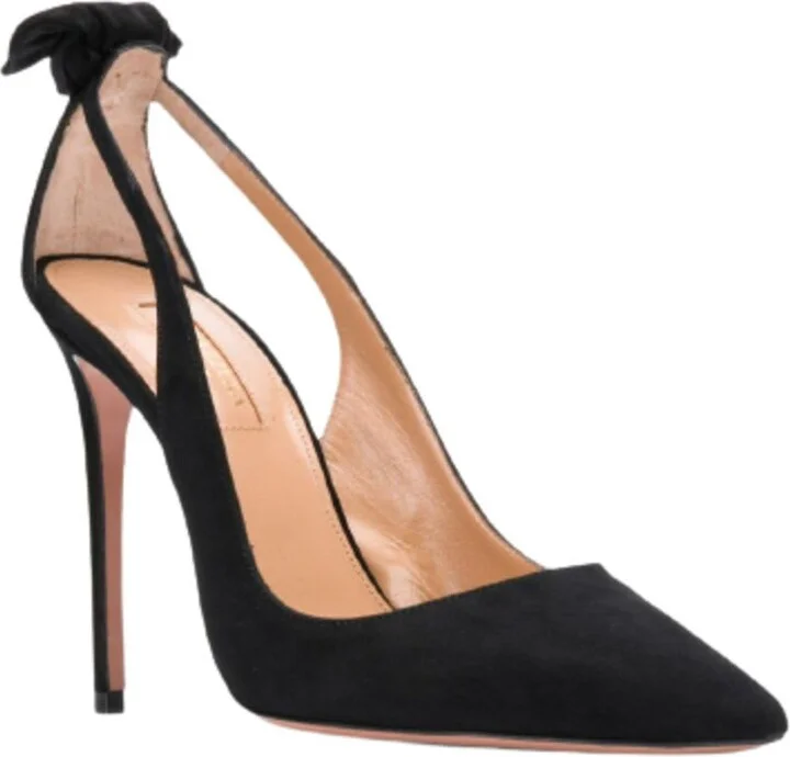Black Suede Pumps With Bow Detail - Image 2