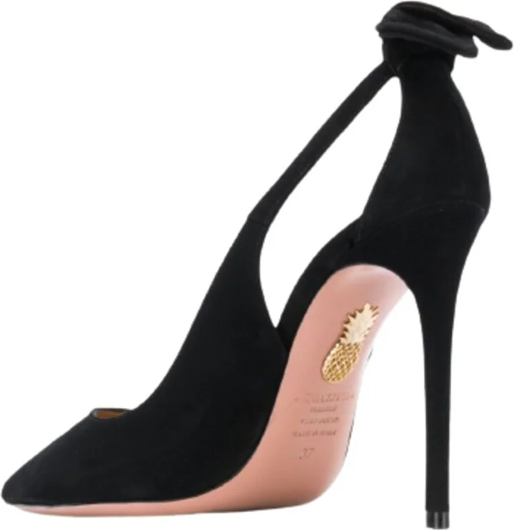 Black Suede Pumps With Bow Detail - Image 3
