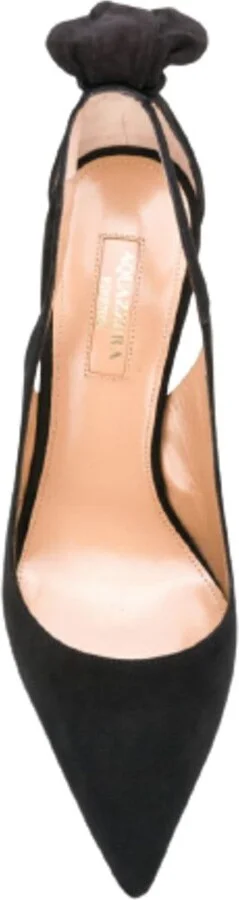 Black Suede Pumps With Bow Detail - Image 4