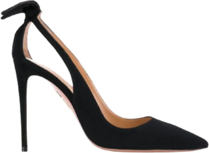 Black Suede Pumps With Bow Detail