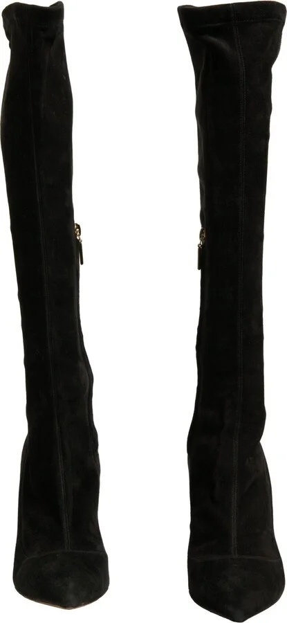 Black Suede Stiletto Knee High Boots Women's Shoes (Pre-Owned) - Image 2