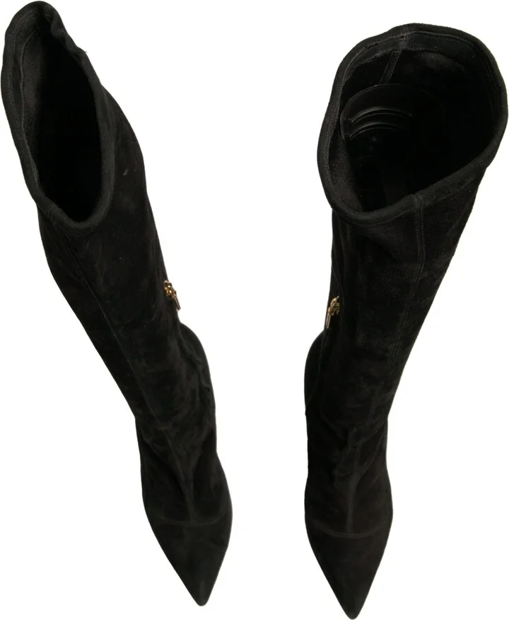 Black Suede Stiletto Knee High Boots Women's Shoes (Pre-Owned) - Image 3