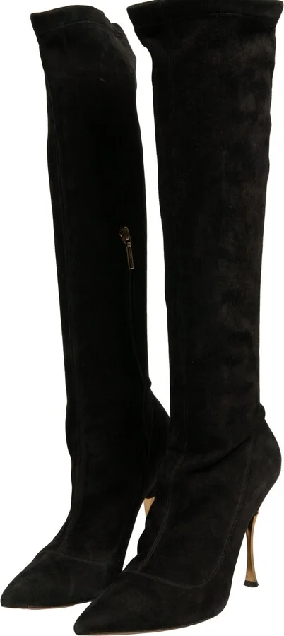 Black Suede Stiletto Knee High Boots Women's Shoes (Pre-Owned) - Image 4