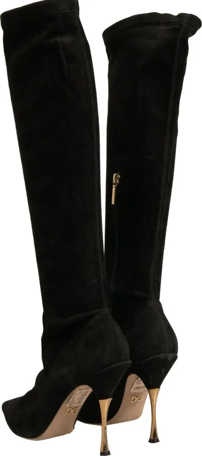 Black Suede Stiletto Knee High Boots Women's Shoes (Pre-Owned) - Image 5