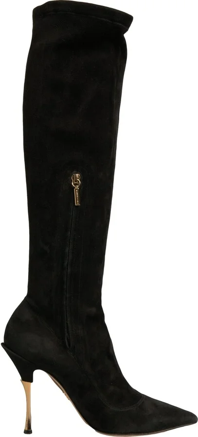 Black Suede Stiletto Knee High Boots Women's Shoes (Pre-Owned)