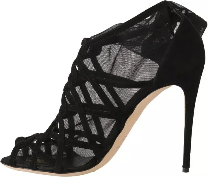 Black Suede Stilettos Booties Socks Women's Shoes (Pre-Owned) - Image 2