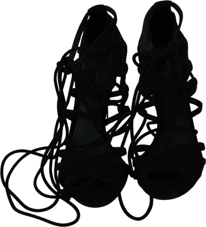 Black Suede Strap Stilettos Shoes Women's Sandals - Image 4