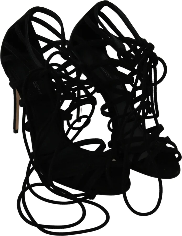Black Suede Strap Stilettos Shoes Women's Sandals - Image 5