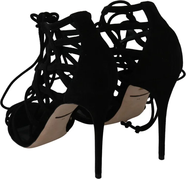 Black Suede Strap Stilettos Shoes Women's Sandals - Image 6