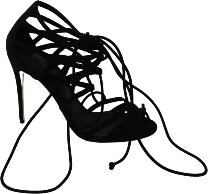Black Suede Strap Stilettos Shoes Women's Sandals