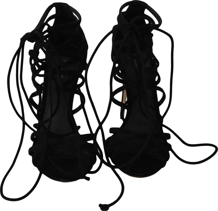 Black Suede Strap Stilettos Women's Sandals - Image 2