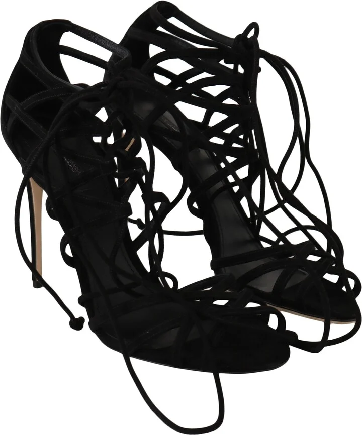 Black Suede Strap Stilettos Women's Sandals - Image 3