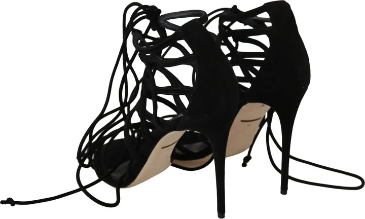 Black Suede Strap Stilettos Women's Sandals - Image 4