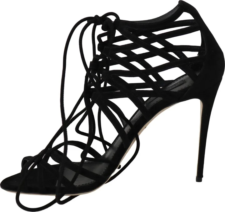 Black Suede Strap Stilettos Women's Sandals - Image 5