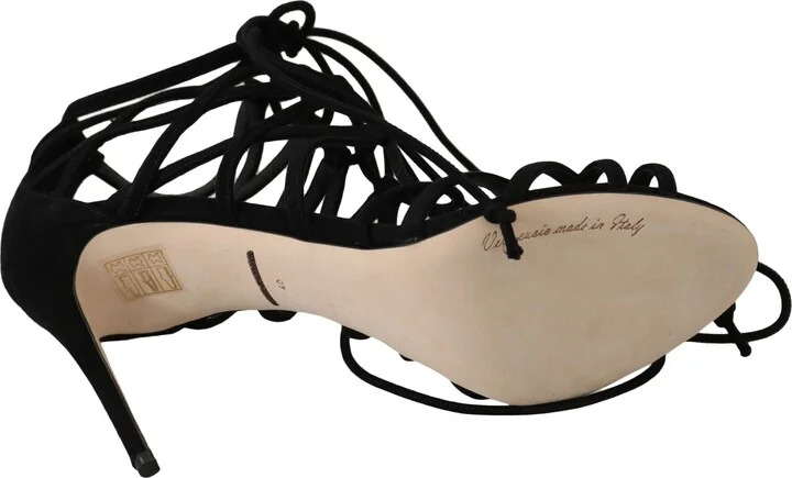 Black Suede Strap Stilettos Women's Sandals - Image 6