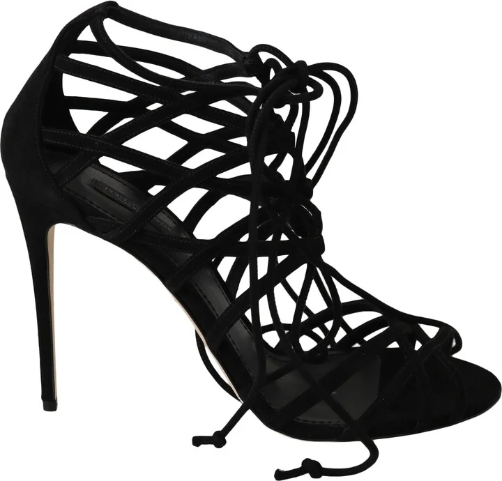 Black Suede Strap Stilettos Women's Sandals