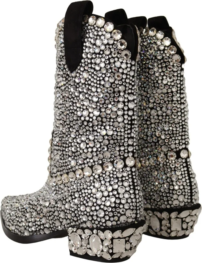 Black Suede Strass Crystal Cowgirl Women's Boots - Image 2