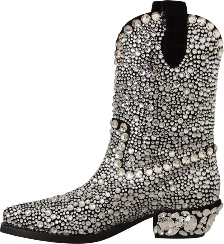 Black Suede Strass Crystal Cowgirl Women's Boots - Image 3