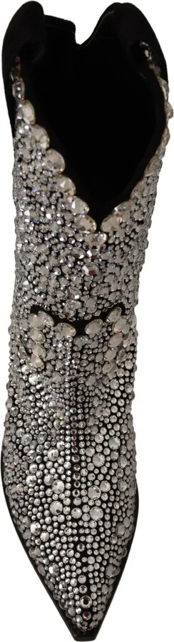Black Suede Strass Crystal Cowgirl Women's Boots - Image 5