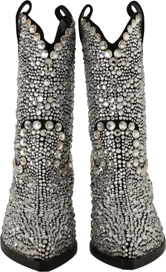 Black Suede Strass Crystal Cowgirl Women's Boots - Image 6