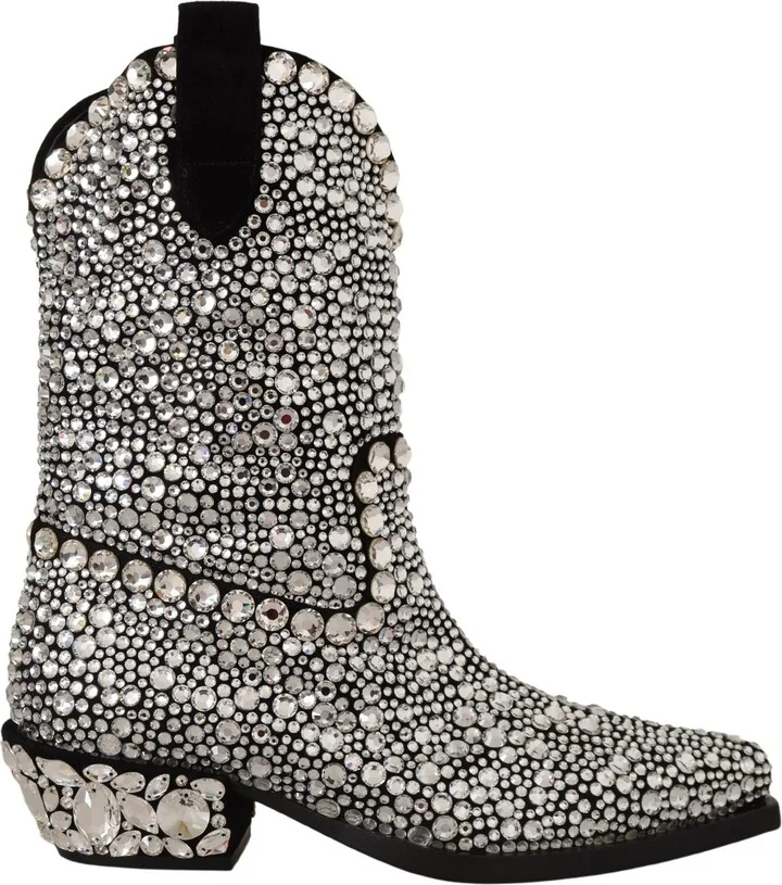Black Suede Strass Crystal Cowgirl Women's Boots