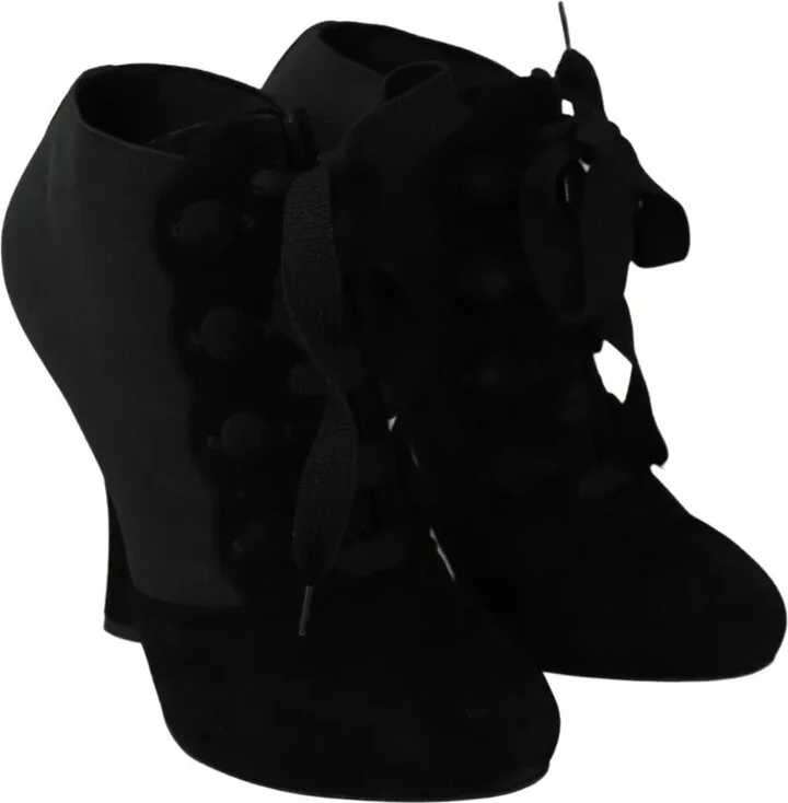 Black Suede Stretch Ankle Boots Booties Women's Shoes (Pre-Owned) - Image 4