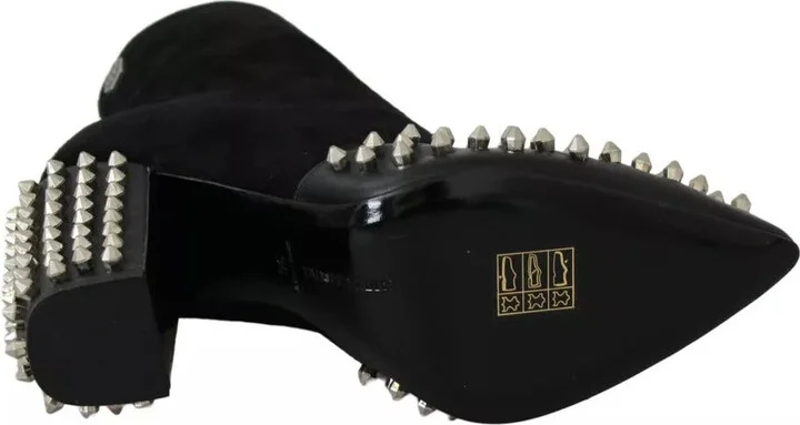 Black Suede Studded Heels Ankle Boots Women's Shoes - Image 2