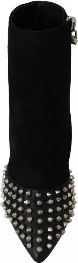 Black Suede Studded Heels Ankle Boots Women's Shoes - Image 4